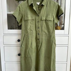 J Crew Women's Button front Shirt Dress Olive Green Size 10